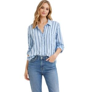 Frank & Eileen Joedy Classic Stripe Cotton Poplin Button-Up Shirt Size L